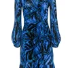 Diane von Furstenberg - Indigo, Teal, & Black Tie-Dye Zebra Print Ruched Dress Sz M