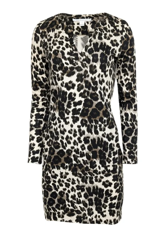 Diane von Furstenberg - Ivory, Brown, & Black Leopard Print Dress Sz 4