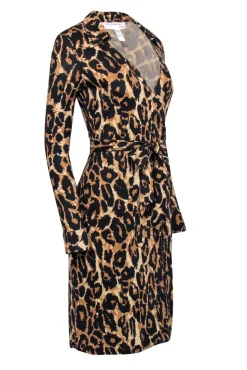 Diane von Furstenberg - Leopard Print Silk Long Sleeve Wrap Dress Sz 6