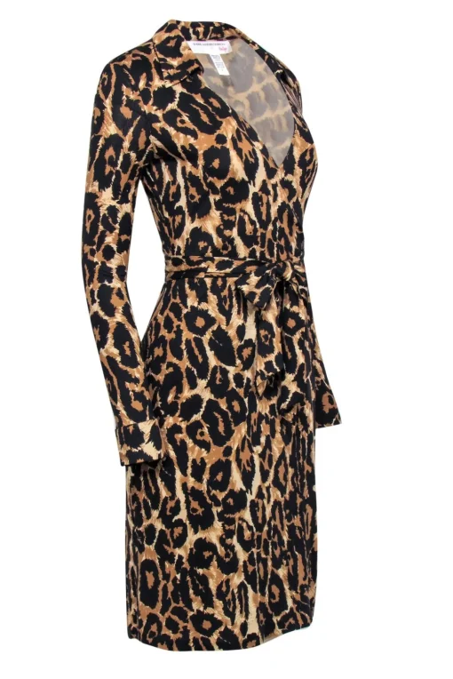 Diane von Furstenberg - Leopard Print Silk Long Sleeve Wrap Dress Sz 6