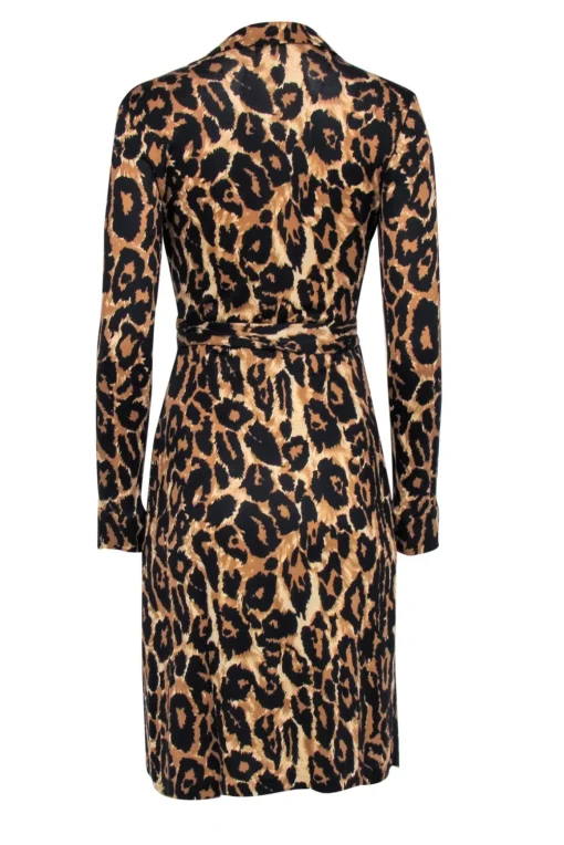 Diane von Furstenberg - Leopard Print Silk Long Sleeve Wrap Dress Sz 6