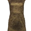 Diane von Furstenberg - Metallic Gold Crackled Cap Sleeve Sheath Dress Sz 0