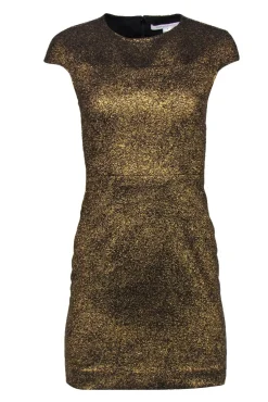 Diane von Furstenberg - Metallic Gold Crackled Cap Sleeve Sheath Dress Sz 0