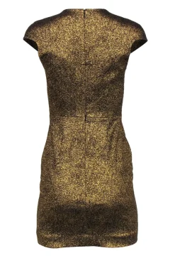 Diane von Furstenberg - Metallic Gold Crackled Cap Sleeve Sheath Dress Sz 0