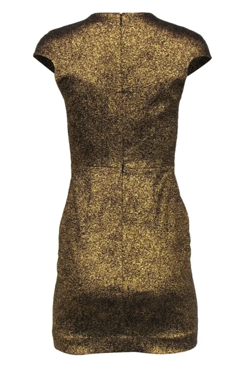 Diane von Furstenberg - Metallic Gold Crackled Cap Sleeve Sheath Dress Sz 0