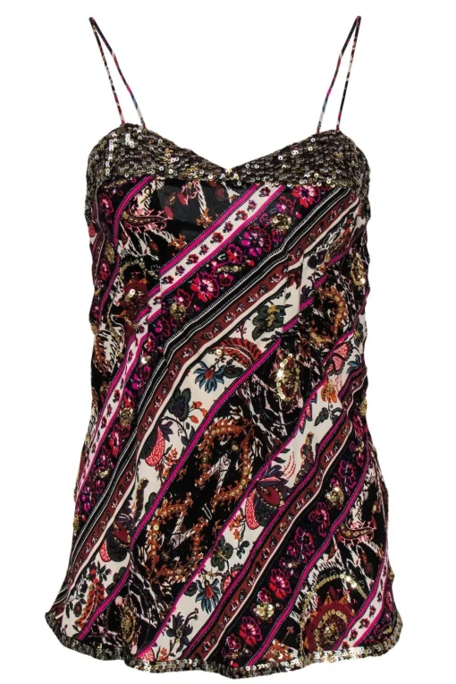 Diane von Furstenberg - Multicolored Paisley Silk Sequined Camisole Sz 6