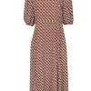 Diane von Furstenberg  - Mustard Chain Print Crepe Maxi Dress w/ Puff Sleeve Sz 14