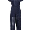 Diane von Furstenberg - Navy Checkered Print Short Sleeve Jumpsuit Sz 0