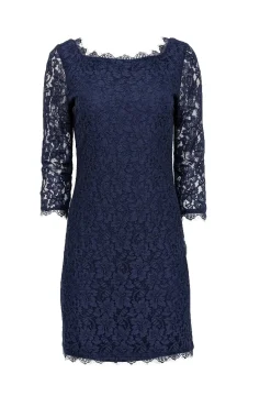 Diane von Furstenberg - Navy Lace Overlay Cocktail "Zarita" Dress Sz 8