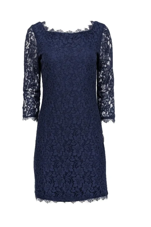 Diane von Furstenberg - Navy Lace Overlay Cocktail "Zarita" Dress Sz 8