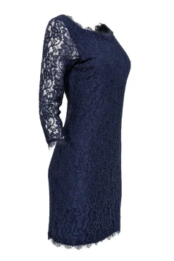 Diane von Furstenberg - Navy Lace Overlay Cocktail "Zarita" Dress Sz 8