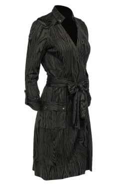Diane von Furstenberg - Olive Wood Grain Print Silk Midi Wrap Dress Sz 8