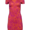 Diane von Furstenberg - Orange & Purple Printed Silk Collared Dress Sz 2
