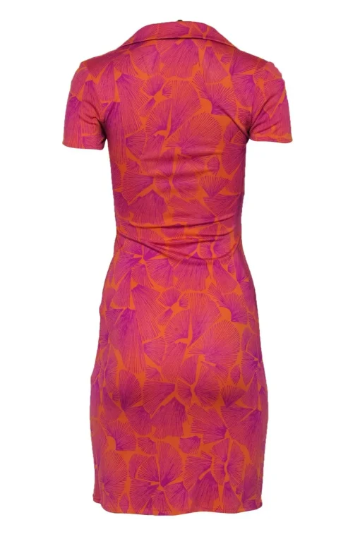 Diane von Furstenberg - Orange & Purple Printed Silk Collared Dress Sz 2