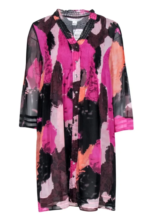 Diane von Furstenberg - Pink Patterned Mini Shirt Dress Sz 6