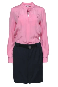 Diane von Furstenberg - Pink & Navy Two-Toned Belted Sheath Dress Sz 10