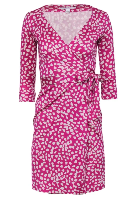 Diane von Furstenberg - Pink & White Speckled Silk Wrap Dress Sz 0