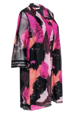 Diane von Furstenberg - Pink Patterned Mini Shirt Dress Sz 6