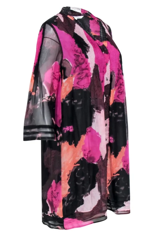 Diane von Furstenberg - Pink Patterned Mini Shirt Dress Sz 6