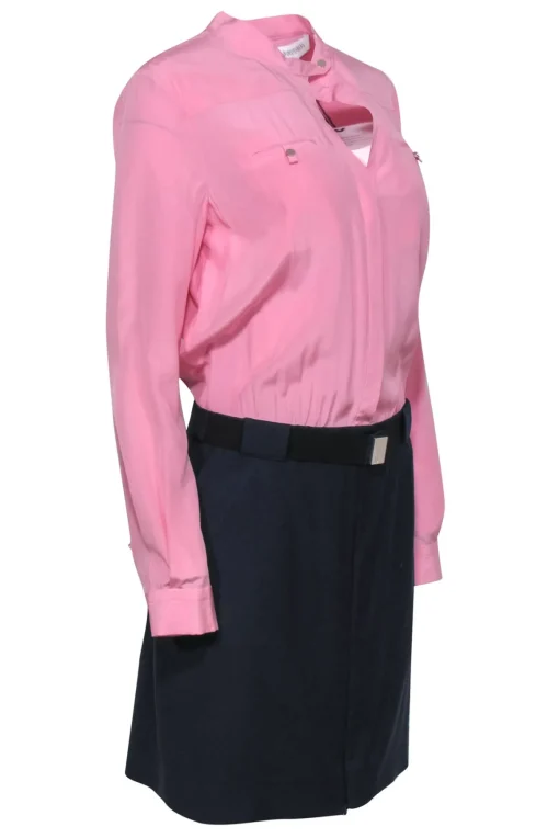 Diane von Furstenberg - Pink & Navy Two-Toned Belted Sheath Dress Sz 10