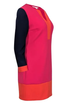 Diane von Furstenberg - Pink, Orange, & Navy Crepe Colorblock Dress Sz 6