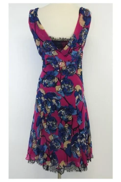 Diane von Furstenberg - Pink & Blue Floral Print Silk Dress Sz 4