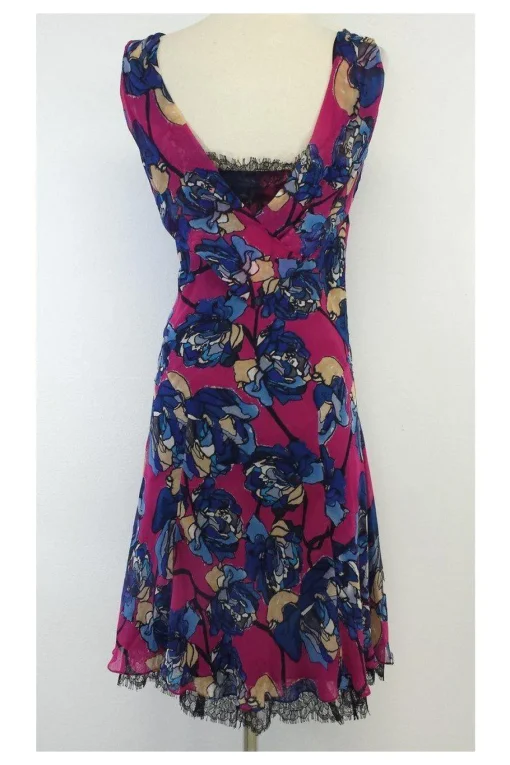 Diane von Furstenberg - Pink & Blue Floral Print Silk Dress Sz 4