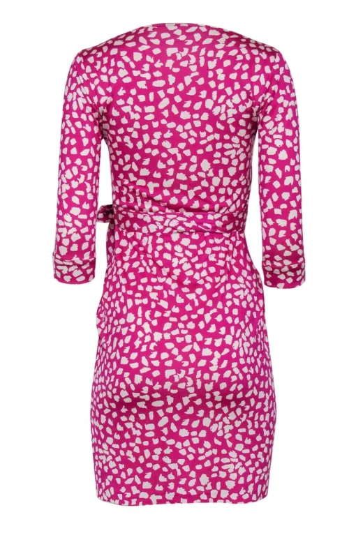 Diane von Furstenberg - Pink & White Speckled Silk Wrap Dress Sz 0
