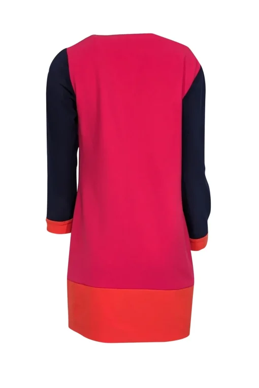 Diane von Furstenberg - Pink, Orange, & Navy Crepe Colorblock Dress Sz 6