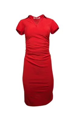 Diane von Furstenberg - Red Short Sleeve Silk Side Ruched Dress Sz 4