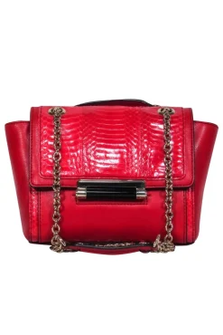 Diane von Furstenberg - Red Leather & Snakeskin Small Shoulder Bag w/ Chain Strap