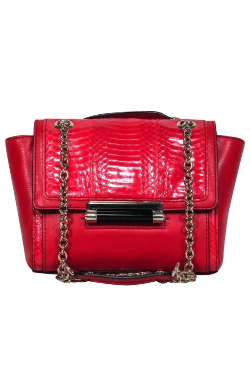 Diane von Furstenberg - Red Leather & Snakeskin Small Shoulder Bag w/ Chain Strap