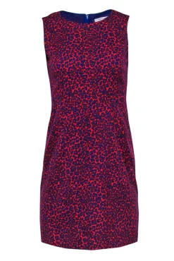 Diane von Furstenberg - Red & Blue Leopard Print Silk Fit & Flare Dress Sz 2