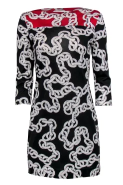 Diane von Furstenberg - Red, Black & White Chain Dress Sz 4