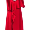 Diane von Furstenberg - Red Draped Dress w/ Flounce & Asymmetrical Shoulders Sz 12