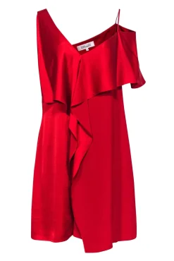 Diane von Furstenberg - Red Draped Dress w/ Flounce & Asymmetrical Shoulders Sz 12