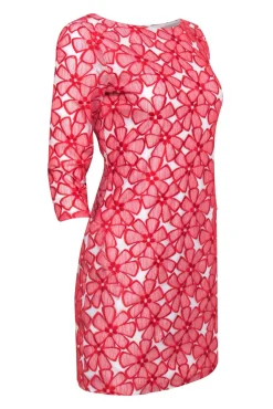 Diane von Furstenberg - Red Floral Embroidery Lace Crop Sleeve Dress Sz 4
