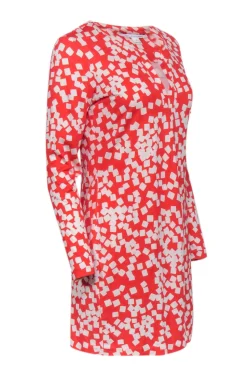 Diane von Furstenberg - Red & White Long Sleeve Printed Mini Dress Sz 10