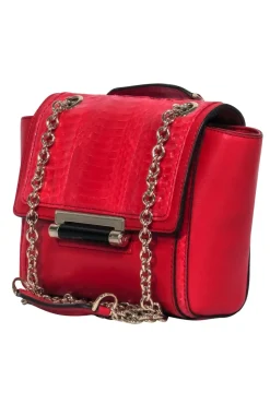 Diane von Furstenberg - Red Leather & Snakeskin Small Shoulder Bag w/ Chain Strap
