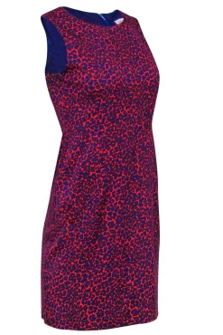 Diane von Furstenberg - Red & Blue Leopard Print Silk Fit & Flare Dress Sz 2
