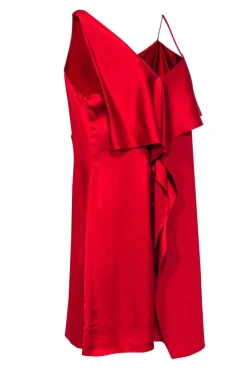 Diane von Furstenberg - Red Draped Dress w/ Flounce & Asymmetrical Shoulders Sz 12
