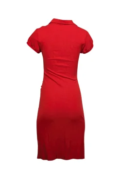 Diane von Furstenberg - Red Short Sleeve Silk Side Ruched Dress Sz 4