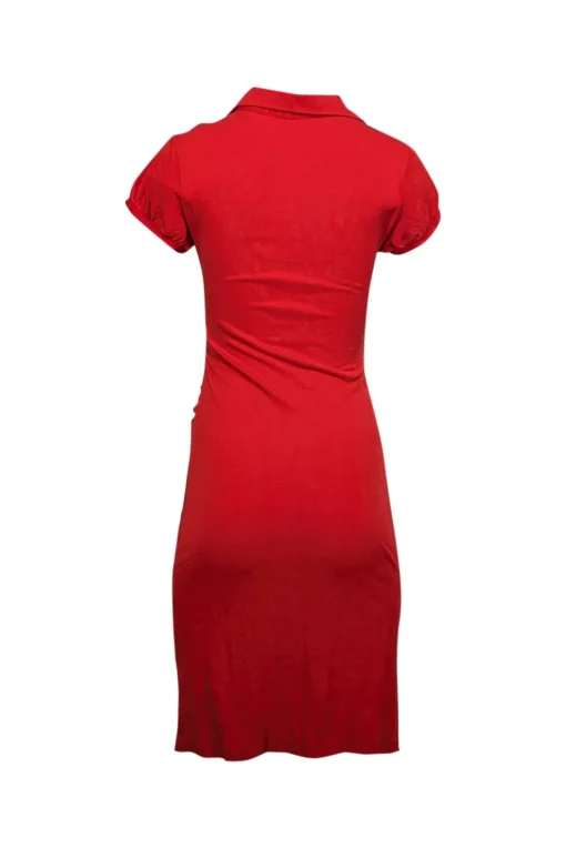 Diane von Furstenberg - Red Short Sleeve Silk Side Ruched Dress Sz 4