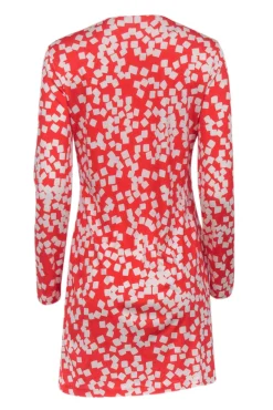 Diane von Furstenberg - Red & White Long Sleeve Printed Mini Dress Sz 10
