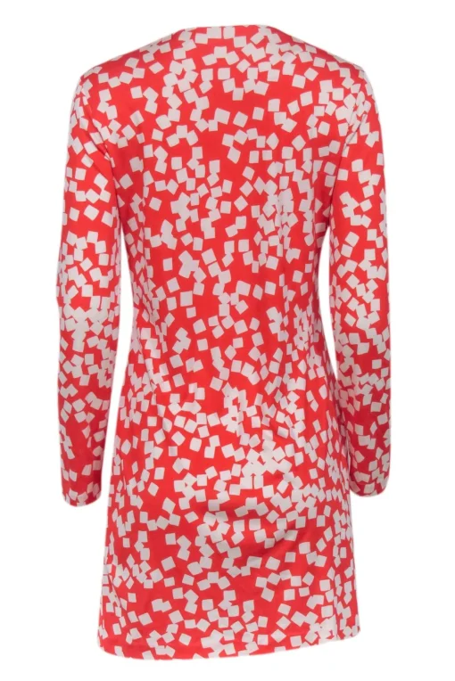 Diane von Furstenberg - Red & White Long Sleeve Printed Mini Dress Sz 10