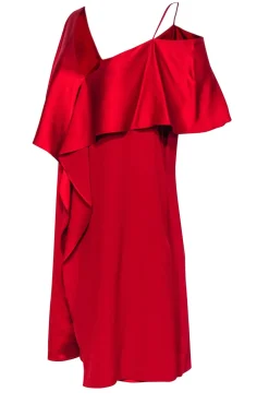 Diane von Furstenberg - Red Draped Dress w/ Flounce & Asymmetrical Shoulders Sz 12