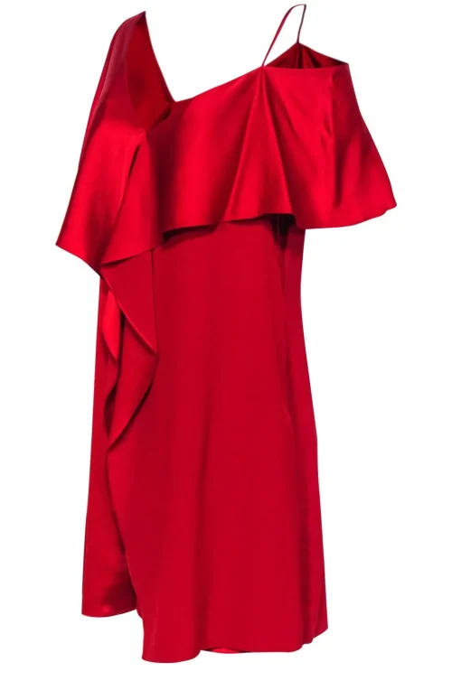 Diane von Furstenberg - Red Draped Dress w/ Flounce & Asymmetrical Shoulders Sz 12