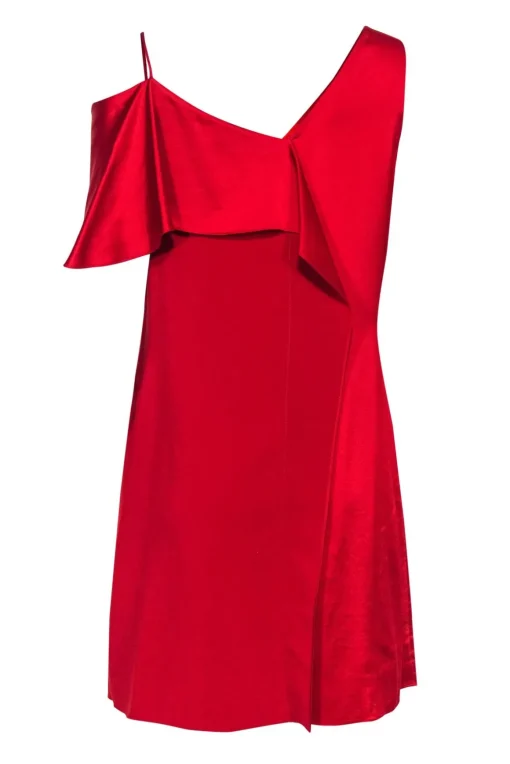 Diane von Furstenberg - Red Draped Dress w/ Flounce & Asymmetrical Shoulders Sz 12