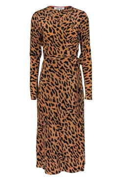 Diane von Furstenberg - Tan & Black Leopard Print Silk Wrap Maxi Dress Sz 8
