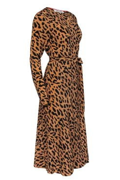 Diane von Furstenberg - Tan & Black Leopard Print Silk Wrap Maxi Dress Sz 8